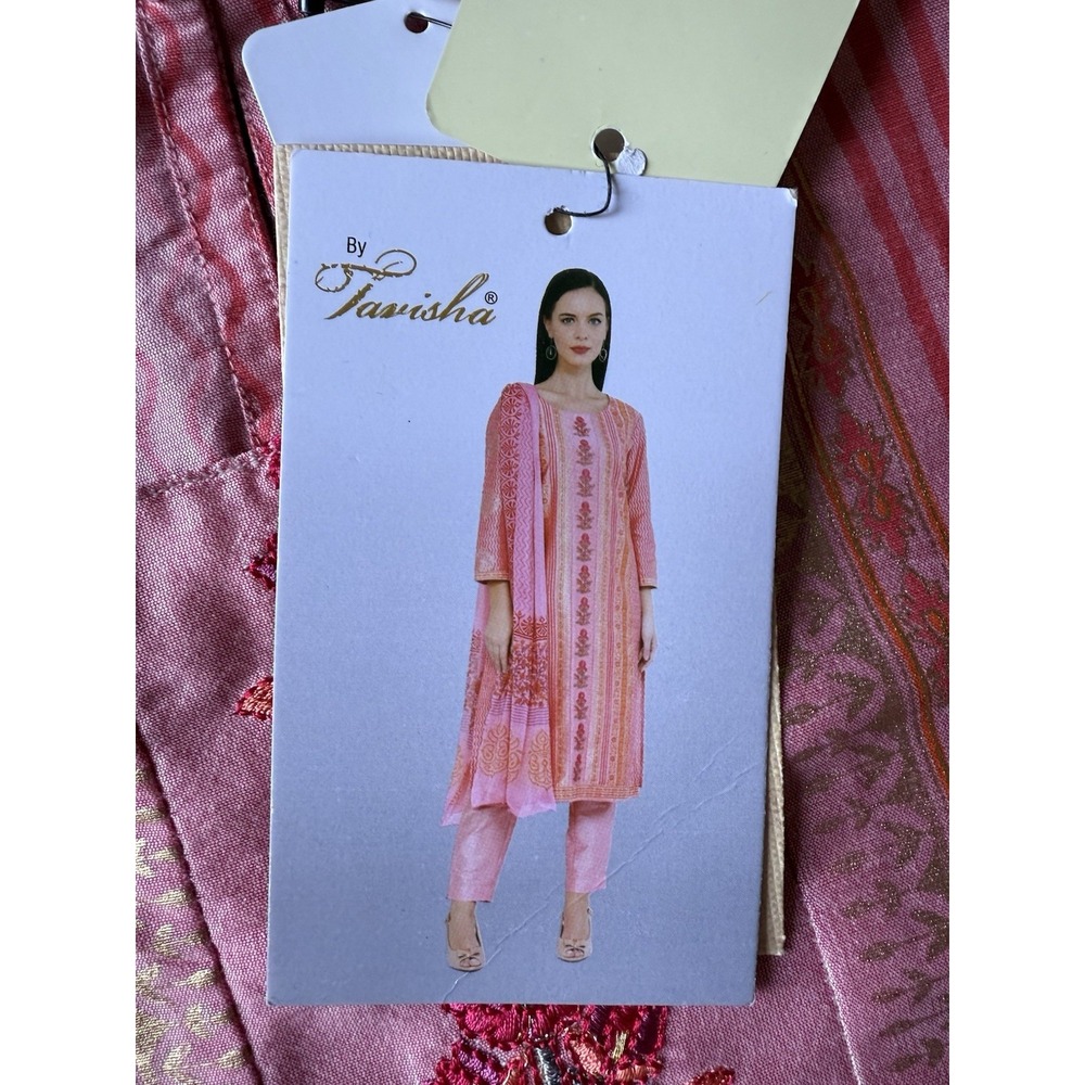 Tanisha Women's Pink Gold Floral Print Regular A-line Kurta Top Only Size Medium - Picture 8 of 11